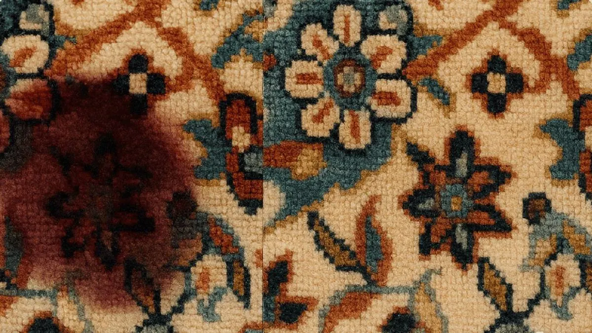 Avant / après — détachage d'un tapis en laine
